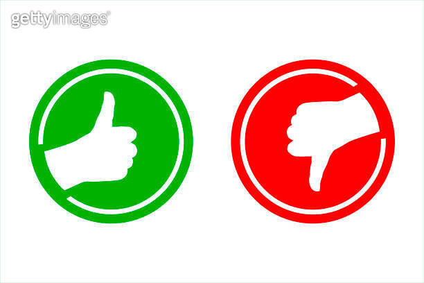 Green and red likes and dislikes symbol. Hand drawn speech bubbles with ...