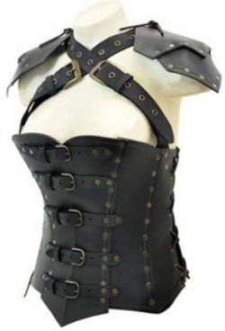 BREASTPLATES -  LEATHER ARMOR CORSET - BLACK (LARGE)