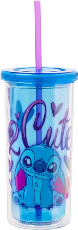 LILO & STITCH -  “2 CUTE” PLASTIC TALL COLD CUP WITH LID AND STRAW FEATURING STITCH (20 OZ)