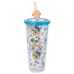 LILO & STITCH -  “OCEAN PALM” PLASTIC TALL COLD CUP WITH LID AND STRAW FEATURING STITCH (20 OZ)