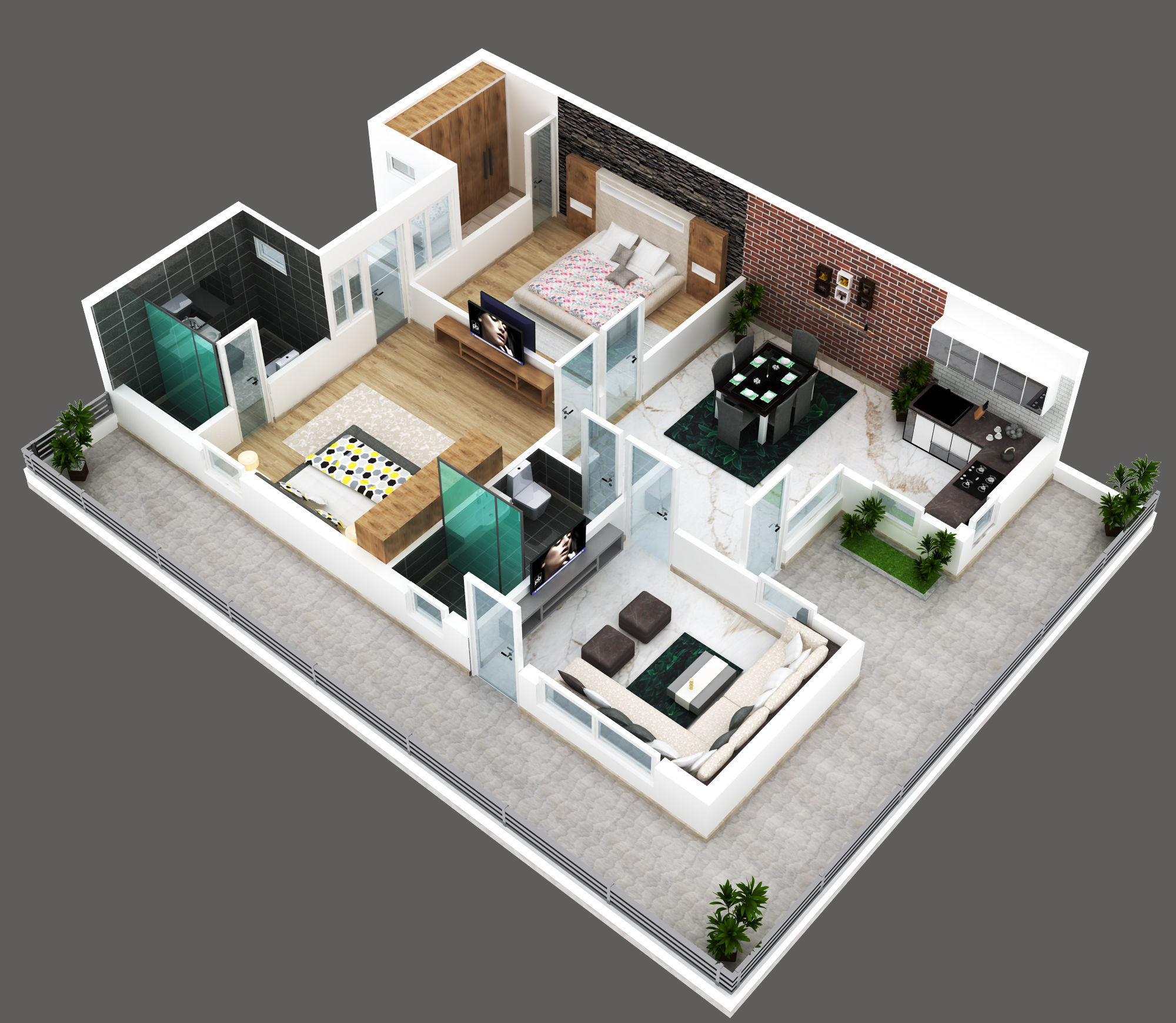 2BHK Apartment 3D Floor Plan CGTrader