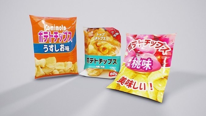 Japanese Chips - 15 unique variants Free low-poly 3D model