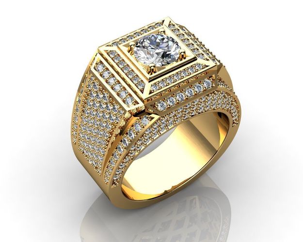 Men Ring Yellow Gold Diamond Ring 3D print model