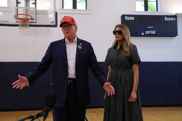 Republican presidential nominee former U.S. President Donald Trump votes on Election Day in Palm Beach