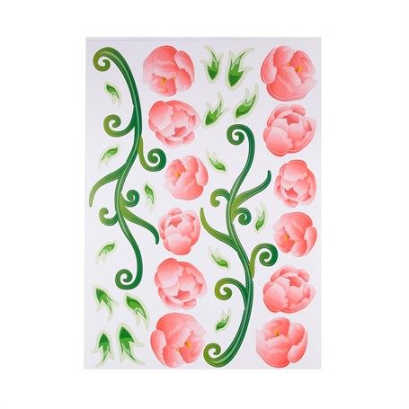 Duvar Süsü (Sticker)Pembe Güllü Şeffaf Filmli Pvc 70x50x0,5cm