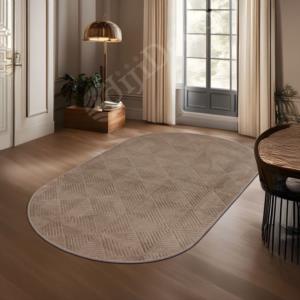 Avangard Oval Carpet Pramit Brown Living Room Hallway Entrance Kitchen Carpet Wipeable Floor Mat