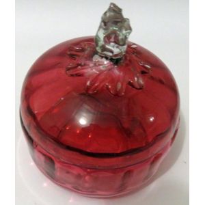 A Victorian era ruby glass covered bowl dating to around the 1890's. There are some minor chips from use but overall it is in...