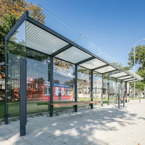 Glass bus shelter - GEOMERE - mmcité street furniture - galvanised ...