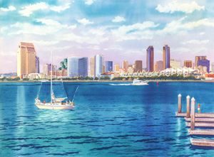 San Diego Skyline And Convention Ctr - Mary Helmreich California Watercolors