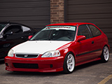 Red Honda Civic Hatchback on Volk Racing TE37 Wheels