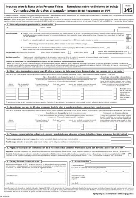 SPS: Cómo rellenar el modelo 145 para que calculen bien las retenciones en  tu nómina