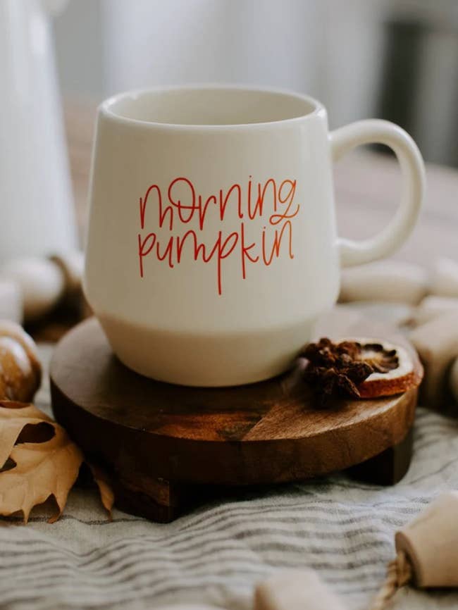 morning pumpkin white ceramic mug