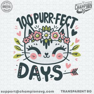 100 Purrfect Days of School Floral Cat SVG