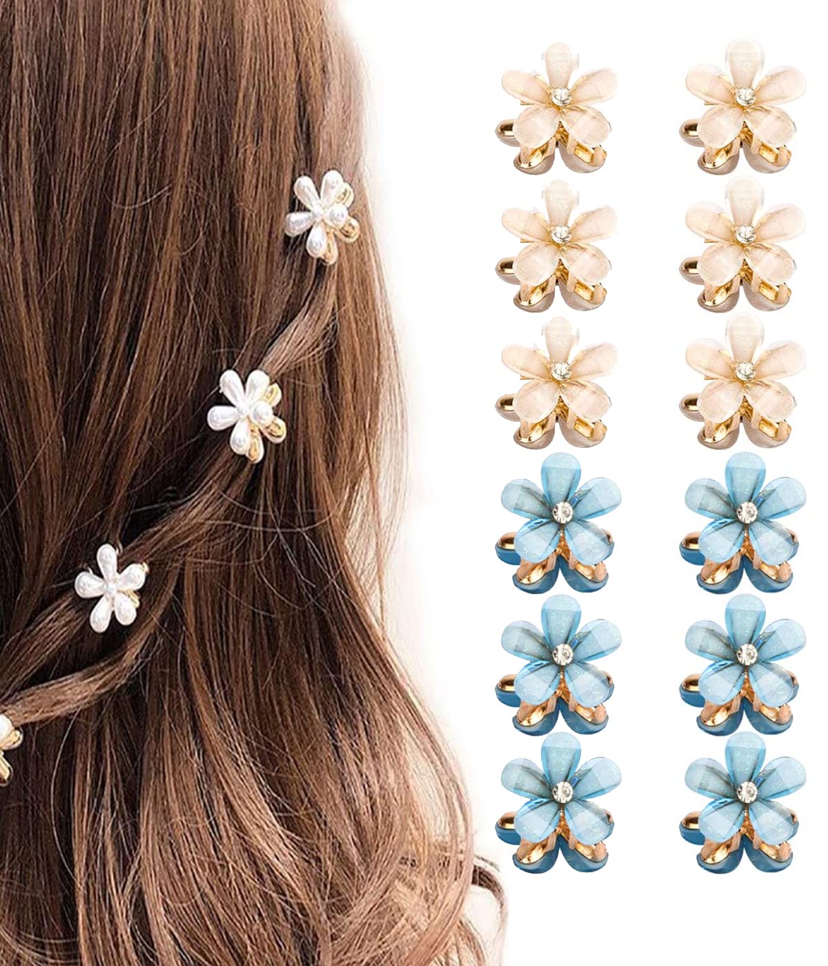 IUDWCG Pack of 12 Mini Diamond Hair Clips, Small Hair Clips, Flower ...