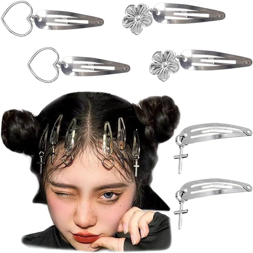 Pack of 6 Heart Bobby Pins Punk Cross Hair Pins Metal Hair Clips ...