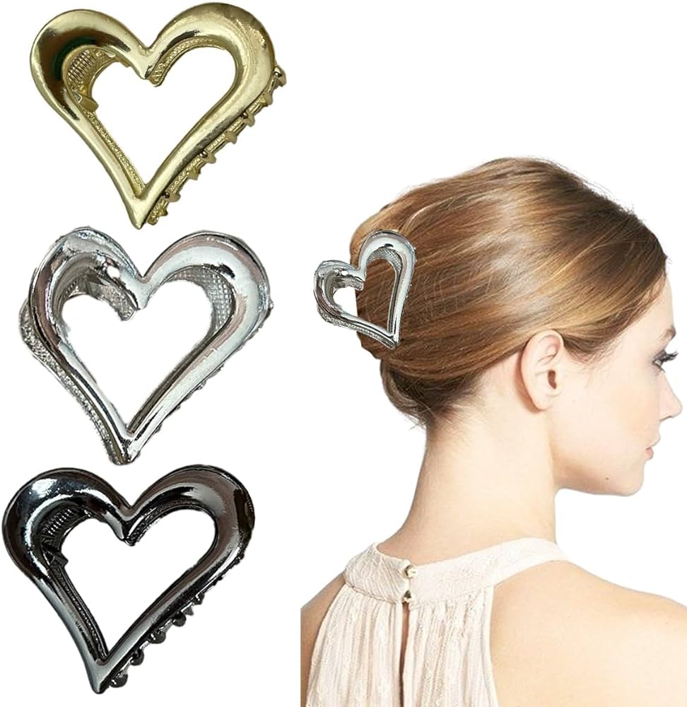 Heart Metal Hair Claw Clips for Women Girls Heart Shaped Claw Clips ...