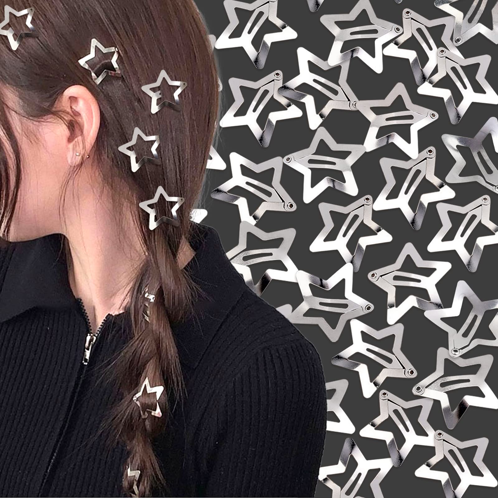 100 Pieces Silver Star Hair Clips Metal Hollow Silver Star Hair Clips ...