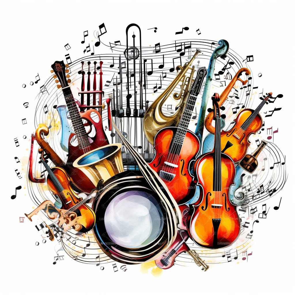 Music Note and Instrument Clipart, white background - Clip Art Library