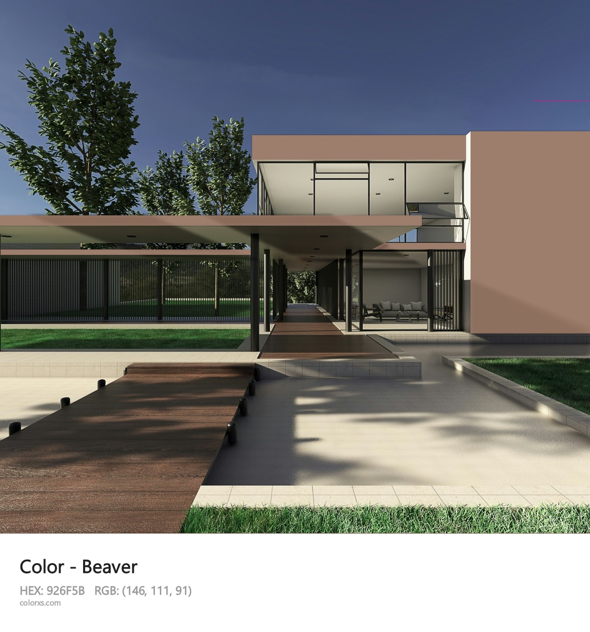 Beaver Color exterior design modern house with walkway