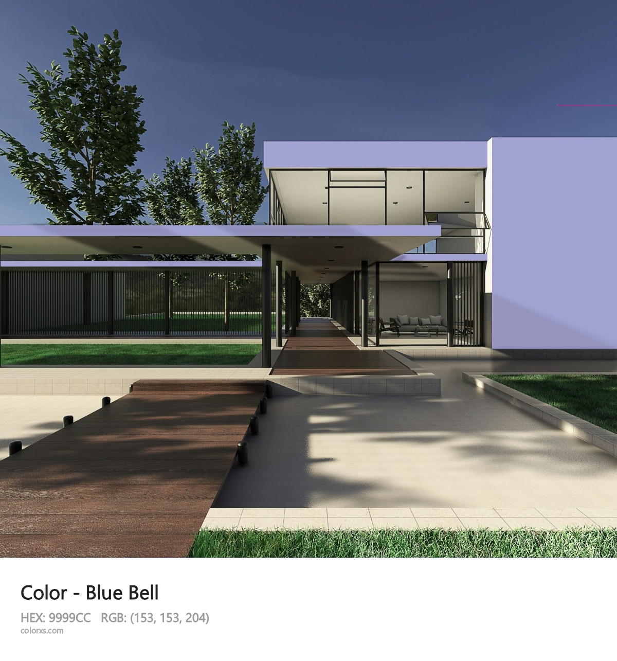 Blue Bell Color exterior design modern house with walkway