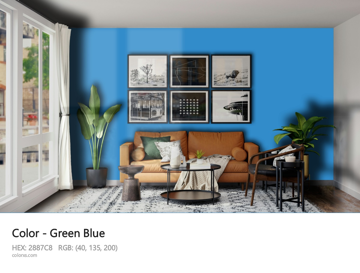 Green Blue Color modern minimalist living room interior