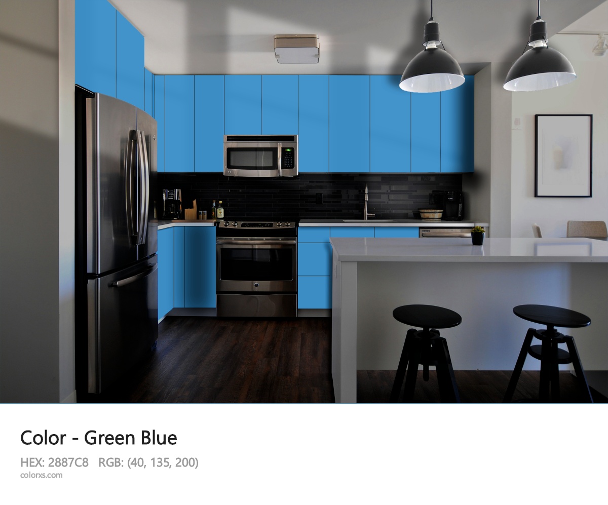 Green Blue Color modular kitchen design