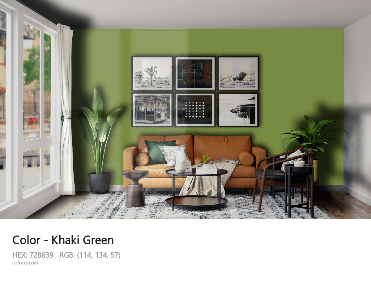 Khaki Green Color modern minimalist living room interior