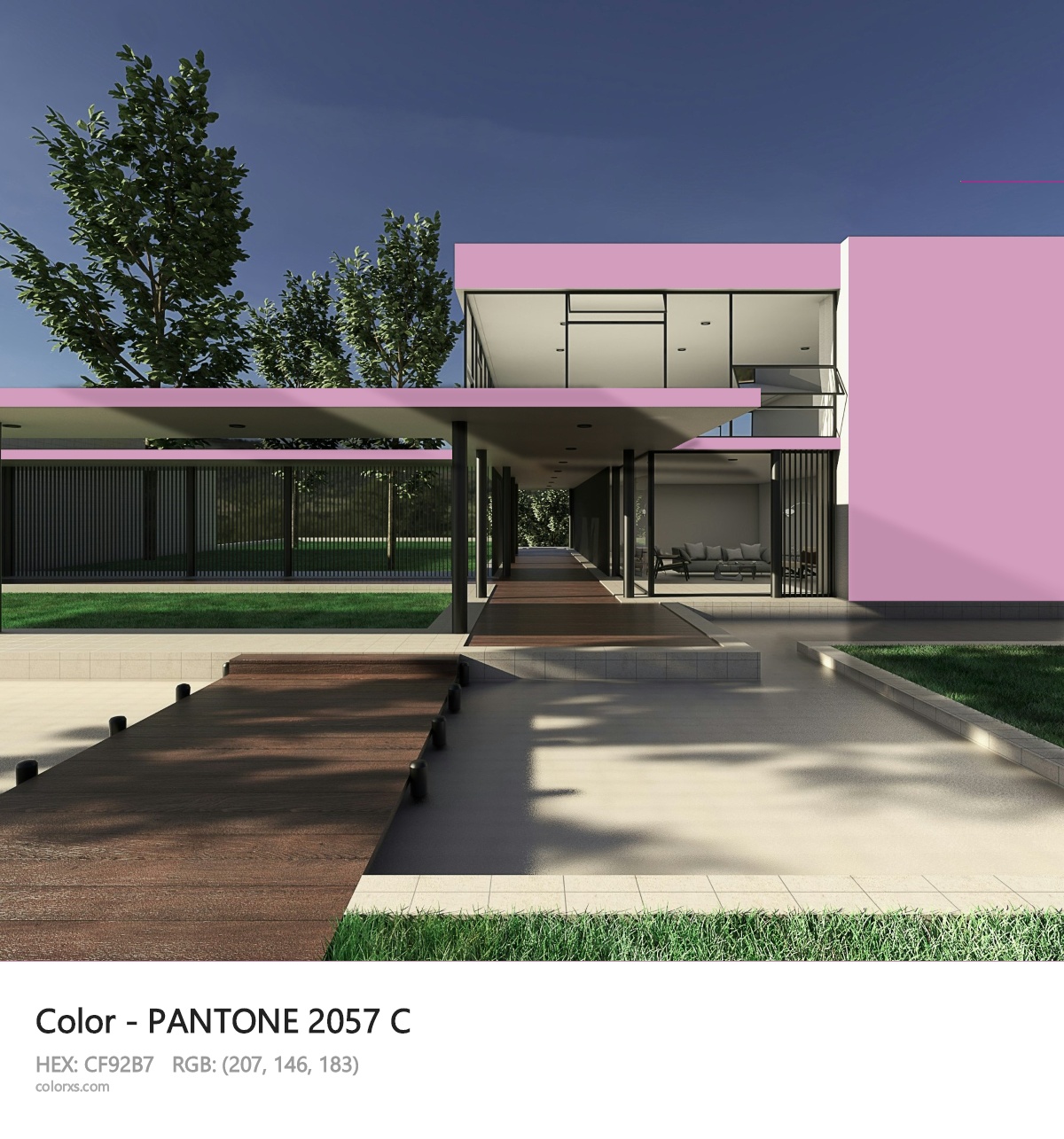 PANTONE 2057 C CMS exterior design modern house with walkway