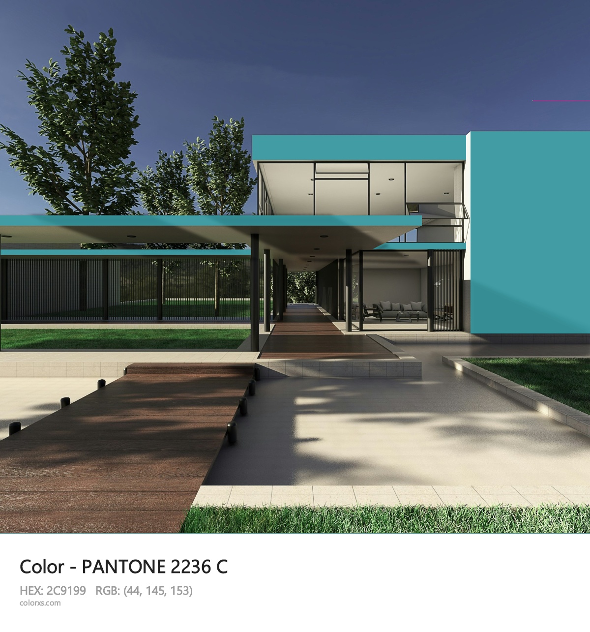 PANTONE 2236 C CMS exterior design modern house with walkway