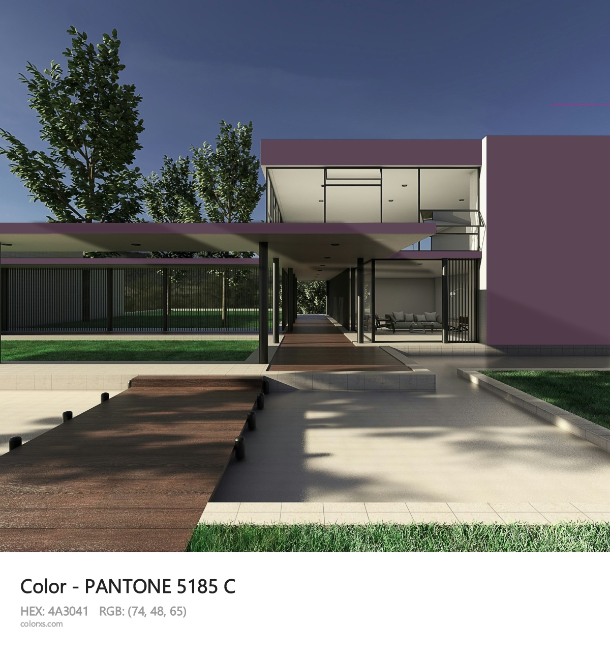 PANTONE 5185 C CMS exterior design modern house with walkway