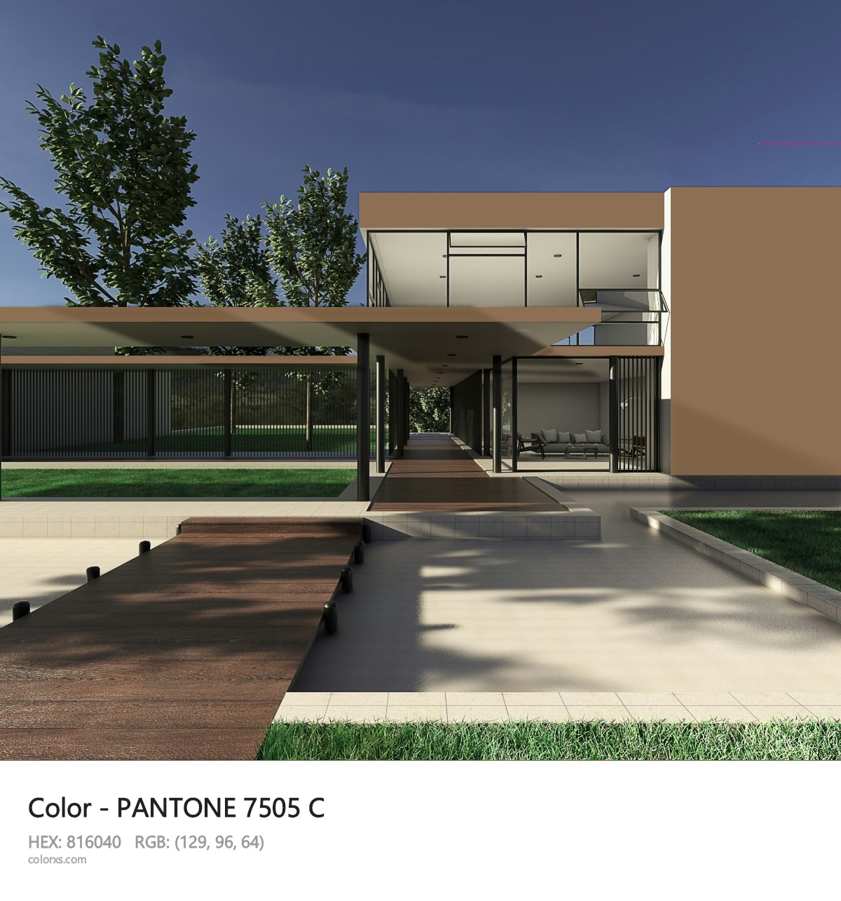 PANTONE 7505 C CMS exterior design modern house with walkway