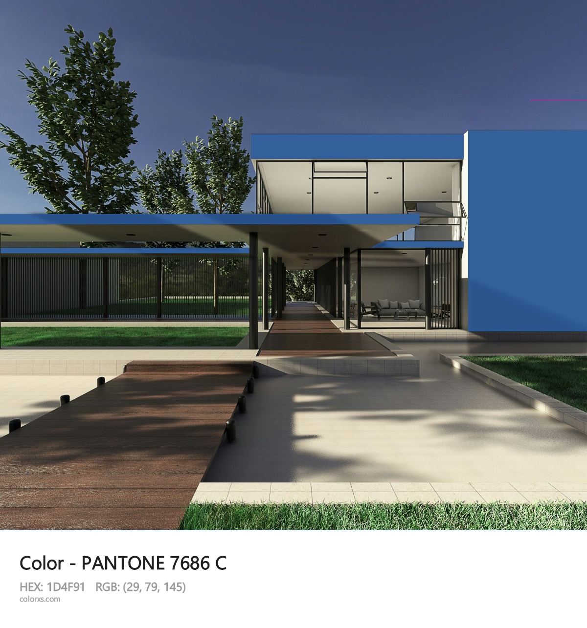 PANTONE 7686 C CMS exterior design modern house with walkway