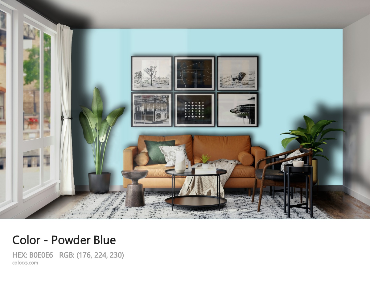 Powder Blue Color modern minimalist living room interior