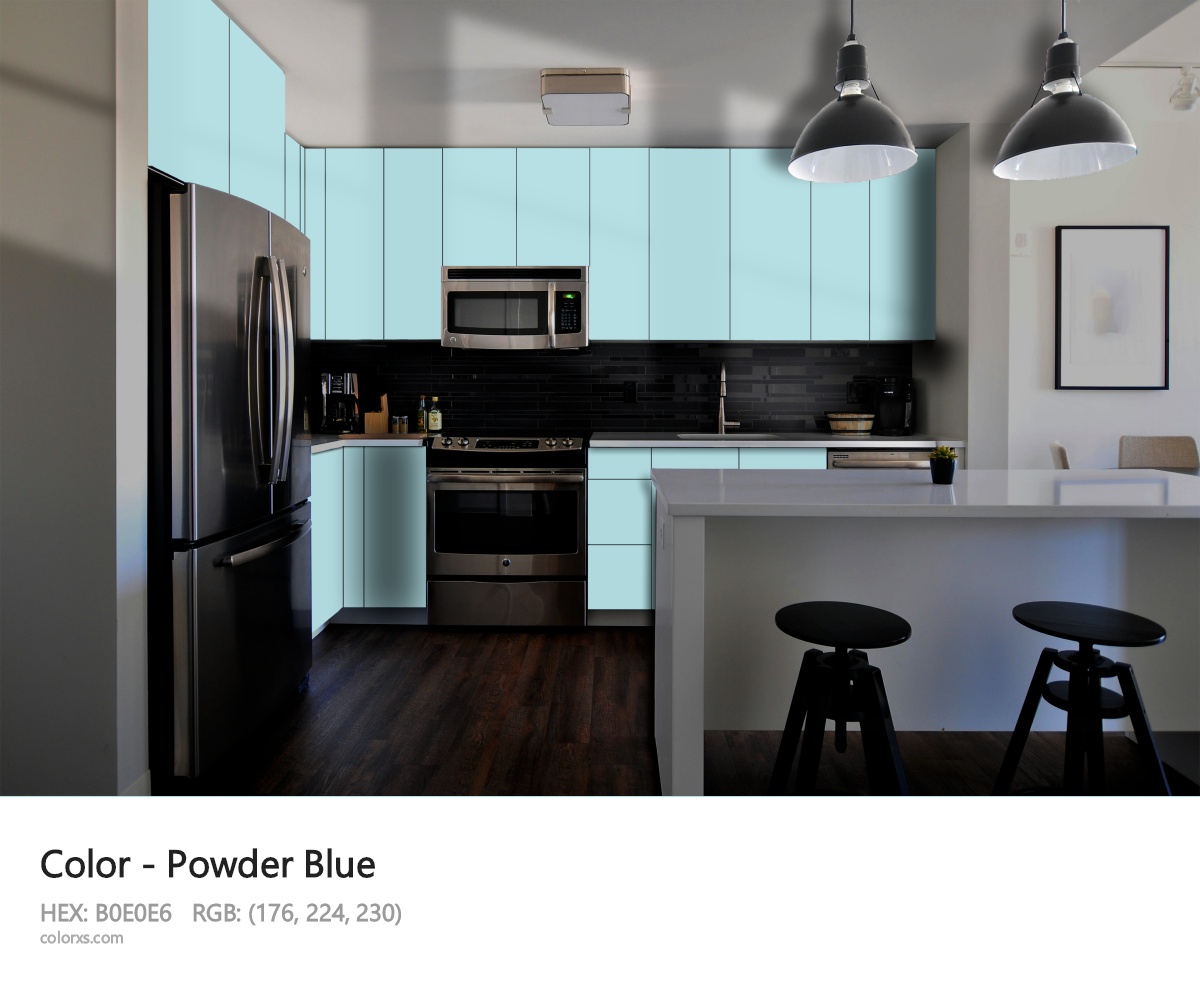 Powder Blue Color modular kitchen design