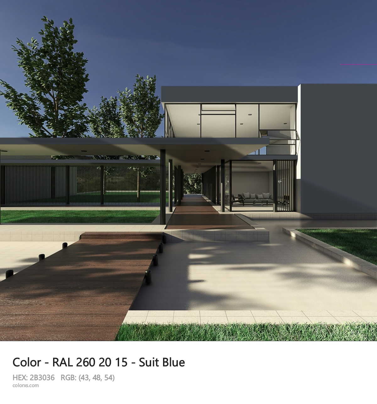 RAL 260 20 15 - Suit Blue CMS exterior design modern house with walkway