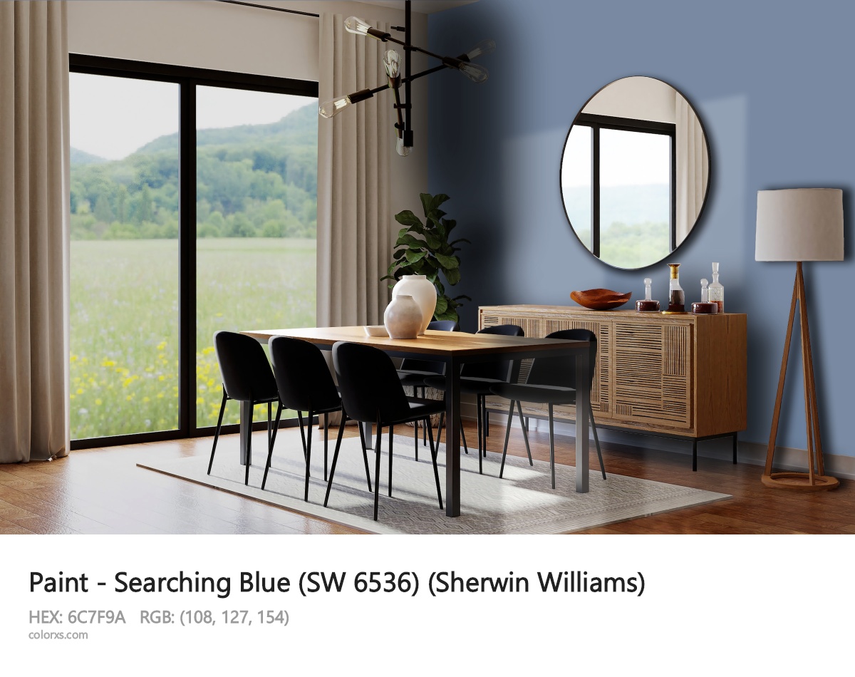 Sherwin Williams Searching Blue (SW 6536) Paint dining room design