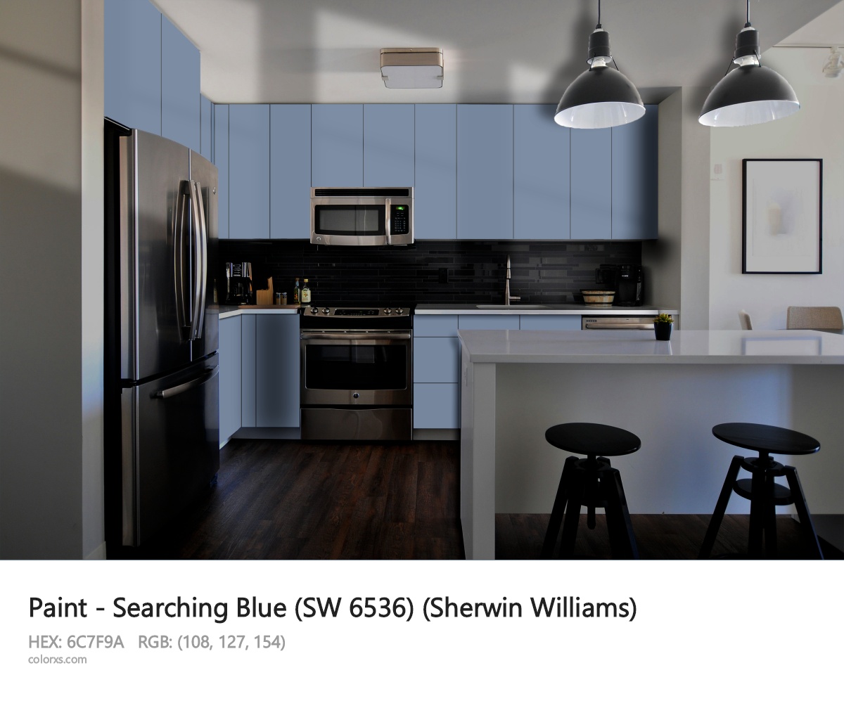 Sherwin Williams Searching Blue (SW 6536) Paint modular kitchen design