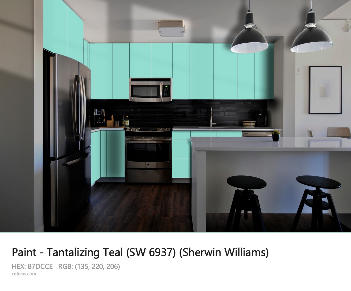 Sherwin Williams Tantalizing Teal (SW 6937) Paint modular kitchen design