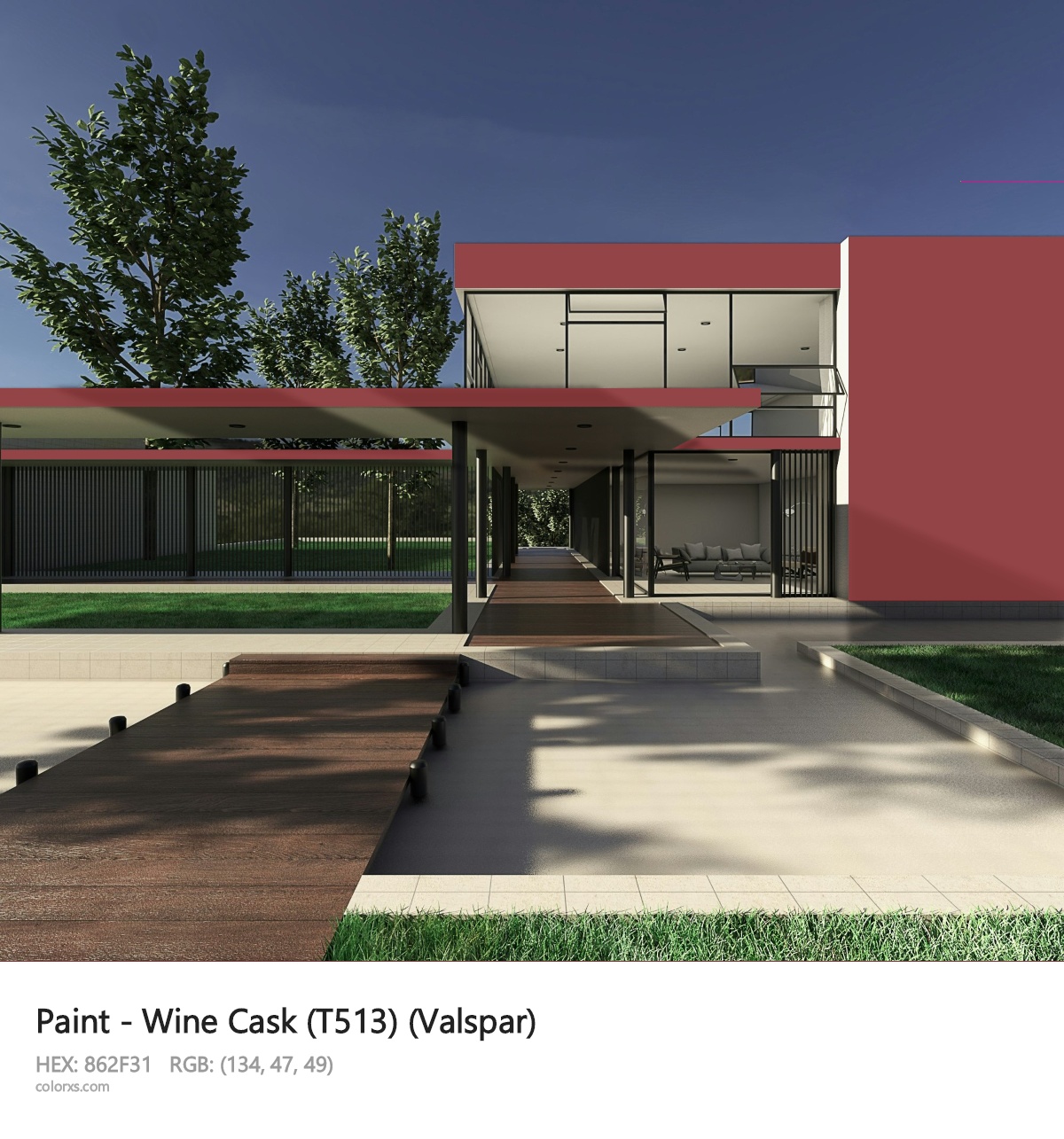 Valspar Wine Cask (T513) Paint exterior design modern house with walkway