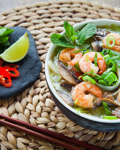 Soupe japthaïe  allégée aux crevettes roses