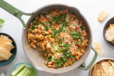 Buffalo-style beans in a large pan