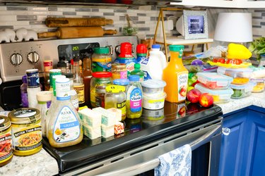 condiments and food on countertop