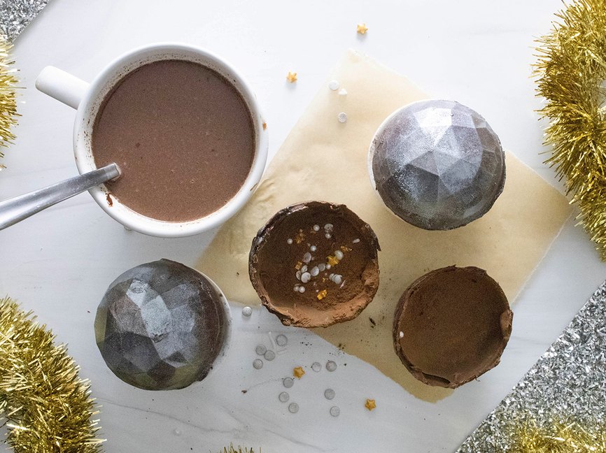 New Year's Eve disco ball hot cocoa bombs