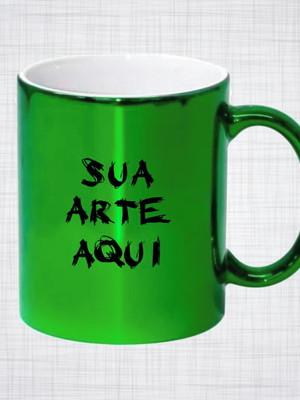 Caneca porcelana verde escuro metalizada personalizada