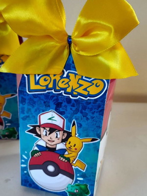 Kit com 10 caixa milk clássica c/laço pokemon