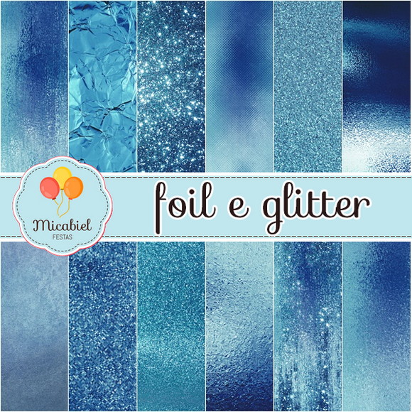 Papel Digital - Foil e Glitter (azul) | Elo7 Produtos Especiais