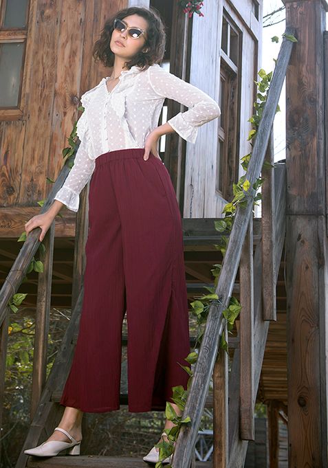 Wine Crushed Wide Legged Pants 