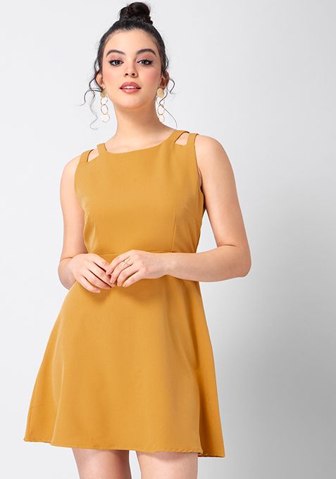 Mustard Cut Out Skater Dress 