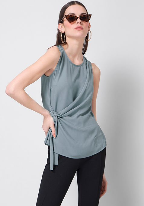 Blue Grey Side Tie Top 