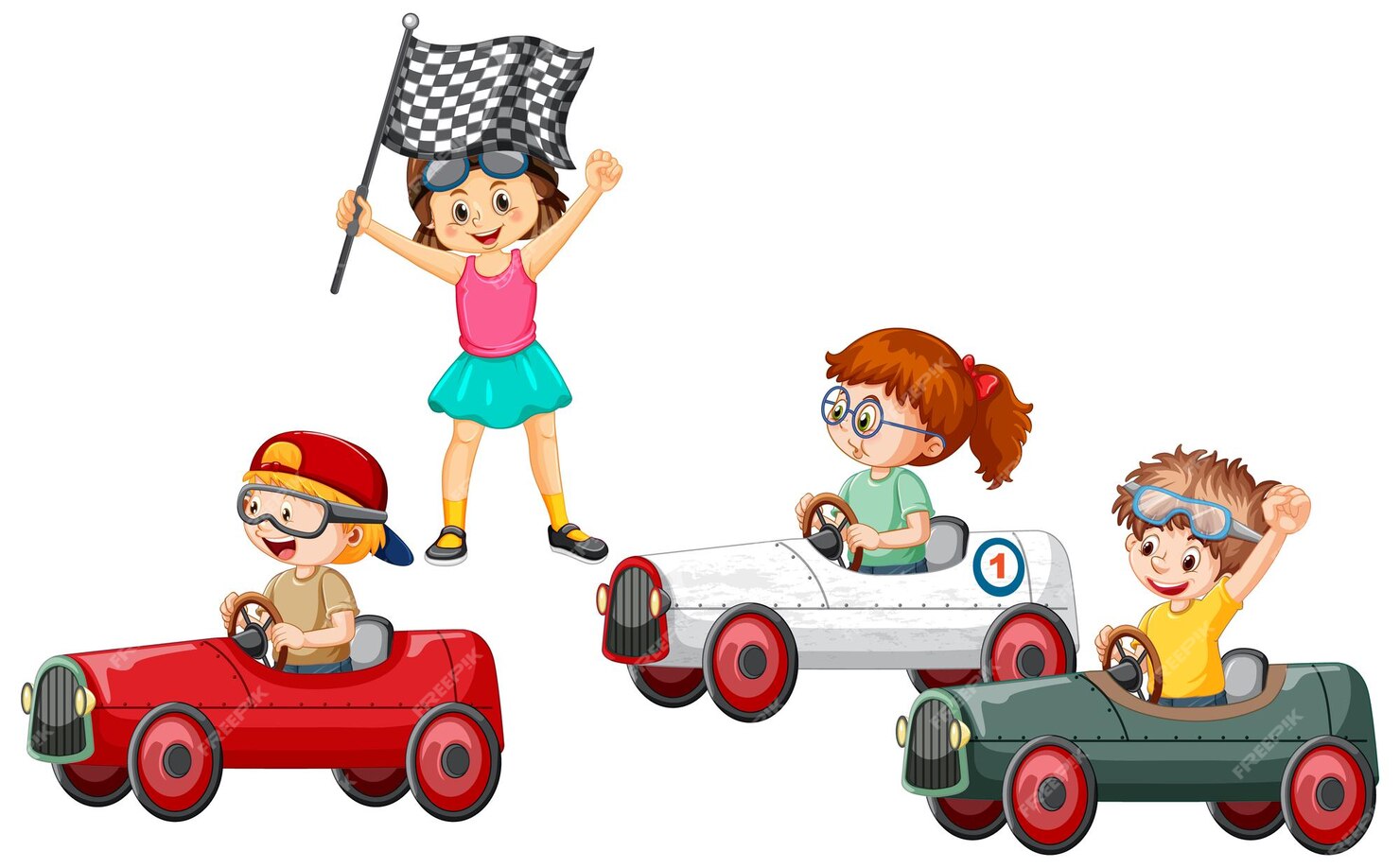 Free Vector | Children racing car together